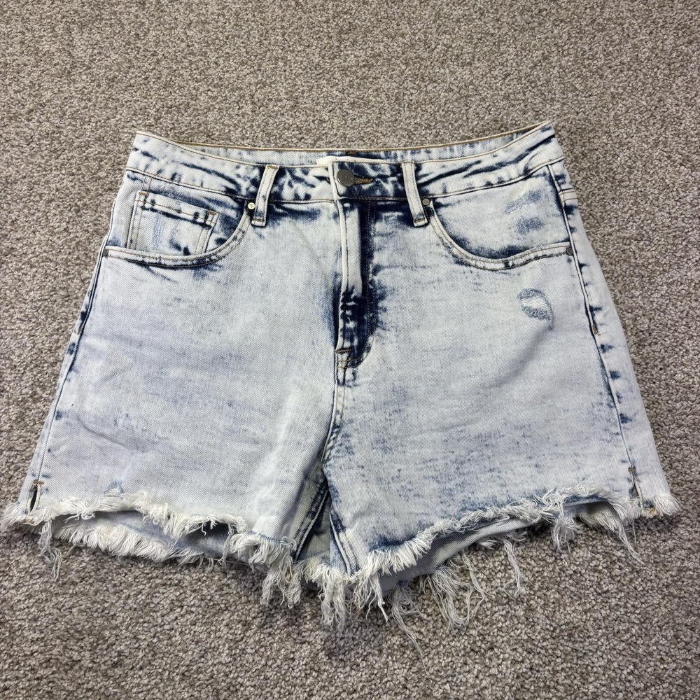 Risen Jeans Shorts Womens Large Light Blue Denim Cutoff Frayed High Rise RDS6142